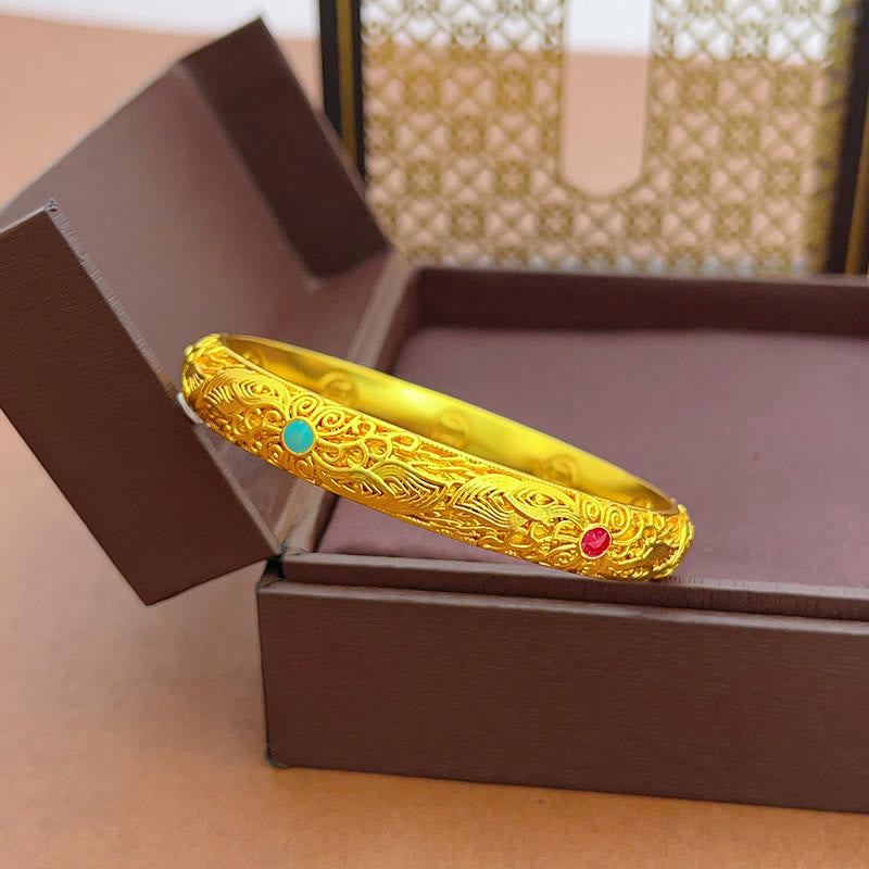 Buddha Stones Copper Plated Gold Flowers Leaves Luck Bracelet Bangle - image 8