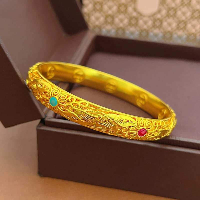 Buddha Stones Copper Plated Gold Flowers Leaves Luck Bracelet Bangle - image 9