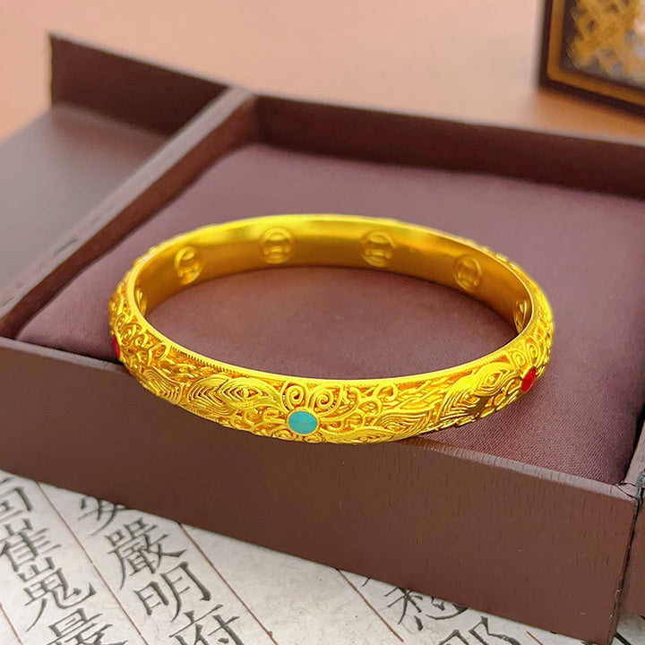 Buddha Stones Copper Plated Gold Flowers Leaves Luck Bracelet Bangle - image 18