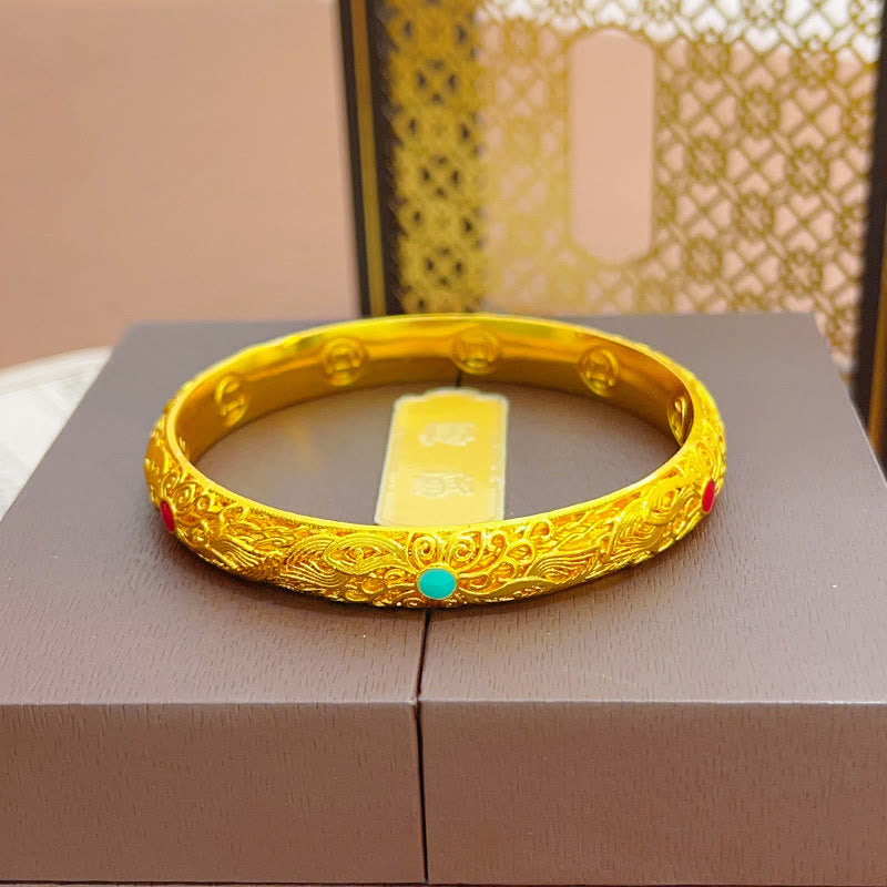 Buddha Stones Copper Plated Gold Flowers Leaves Luck Bracelet Bangle - image 7