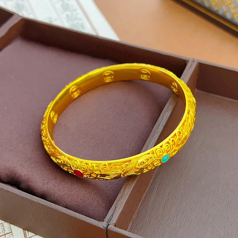 Buddha Stones Copper Plated Gold Flowers Leaves Luck Bracelet Bangle - image 3