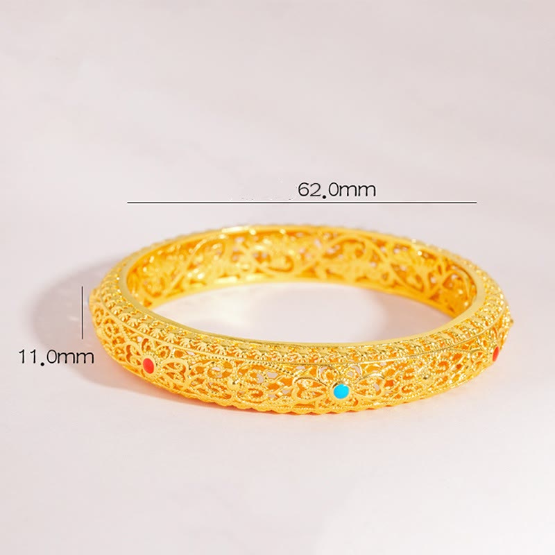 Buddha Stones Copper Plated Gold Flowers Vine Pattern Luck Bracelet Bangle 2.44 IN (62 MM) - image 3
