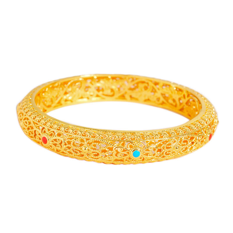 Buddha Stones Copper Plated Gold Flowers Vine Pattern Luck Bracelet Bangle 2.44 IN (62 MM) - image 4