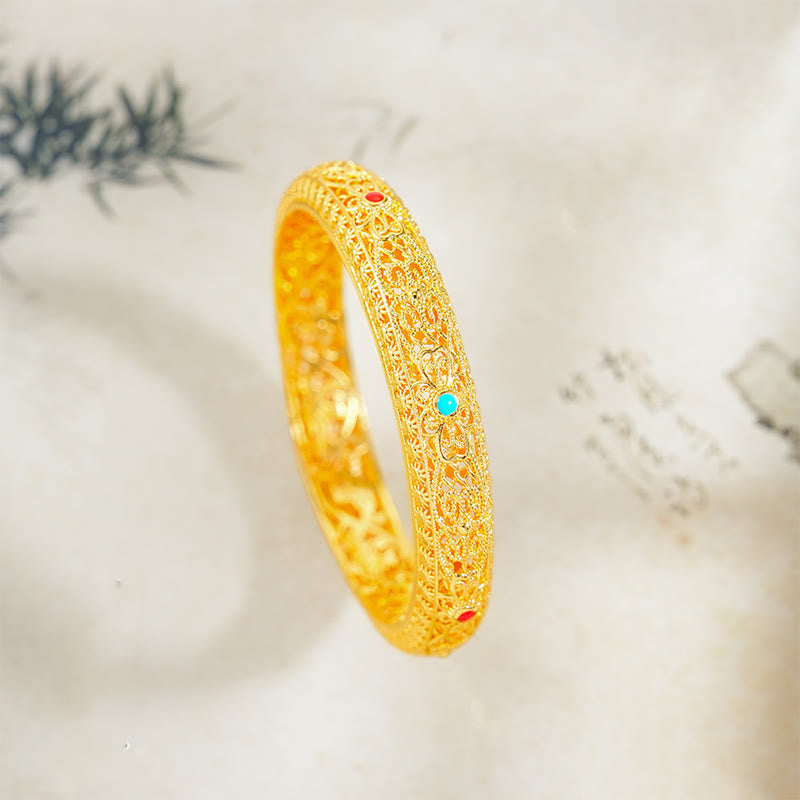 Buddha Stones Copper Plated Gold Flowers Vine Pattern Luck Bracelet Bangle 2.44 IN (62 MM) - 62 mm - image 0