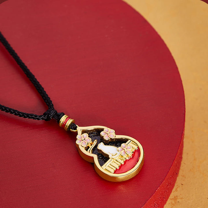 Buddha Stones 925 Sterling Silver Peach Blossom Cat Gourd Pattern Protection Necklace Pendant - image 2
