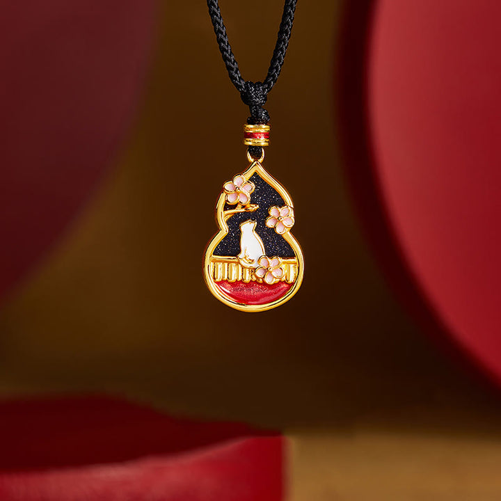 Buddha Stones 925 Sterling Silver Peach Blossom Cat Gourd Pattern Protection Necklace Pendant - image 0