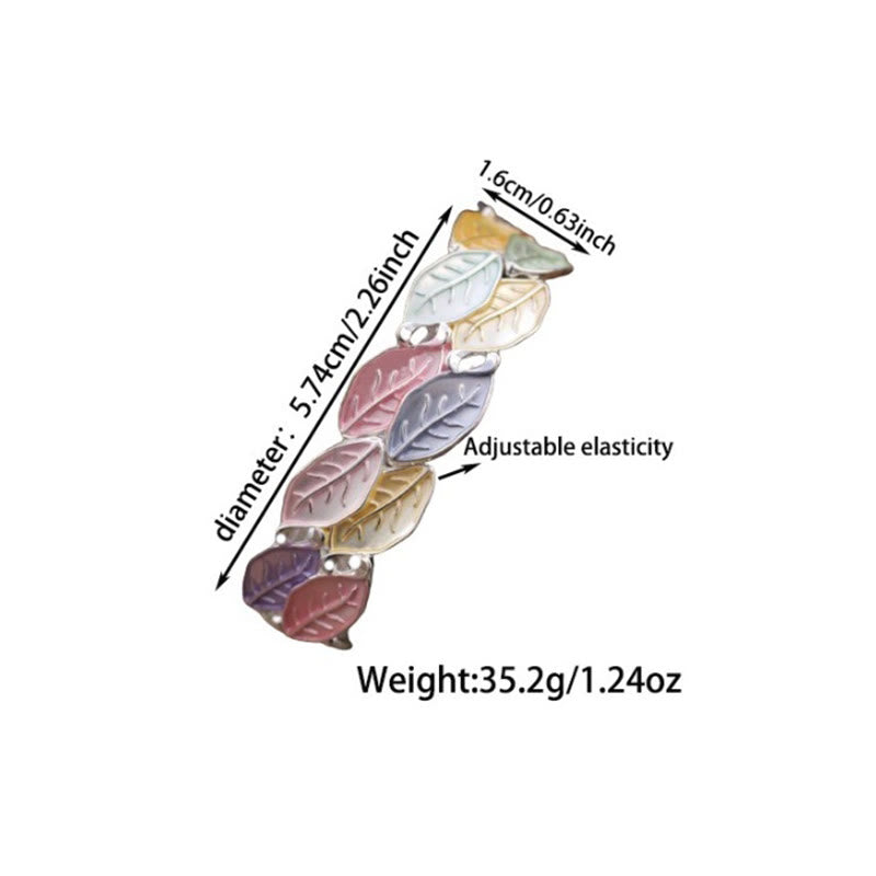 Buddha Stones Colorful Leaves Alloy Luck Elastic Bracelet Bangle - image 4