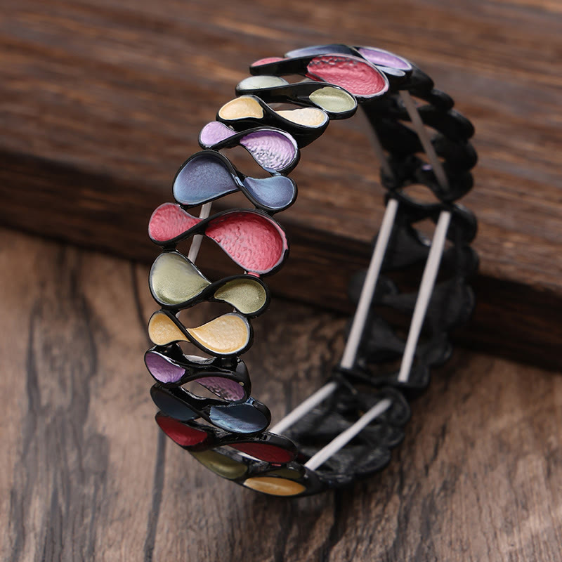 Buddha Stones Colorful Geometric Hollow 8-shaped Alloy Healing Elastic Bracelet Bangle - Colorful 57mm - image 8