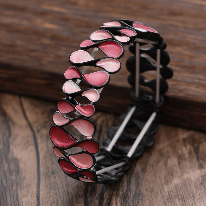 Buddha Stones Colorful Geometric Hollow 8-shaped Alloy Healing Elastic Bracelet Bangle - Rose Red 57mm - image 4