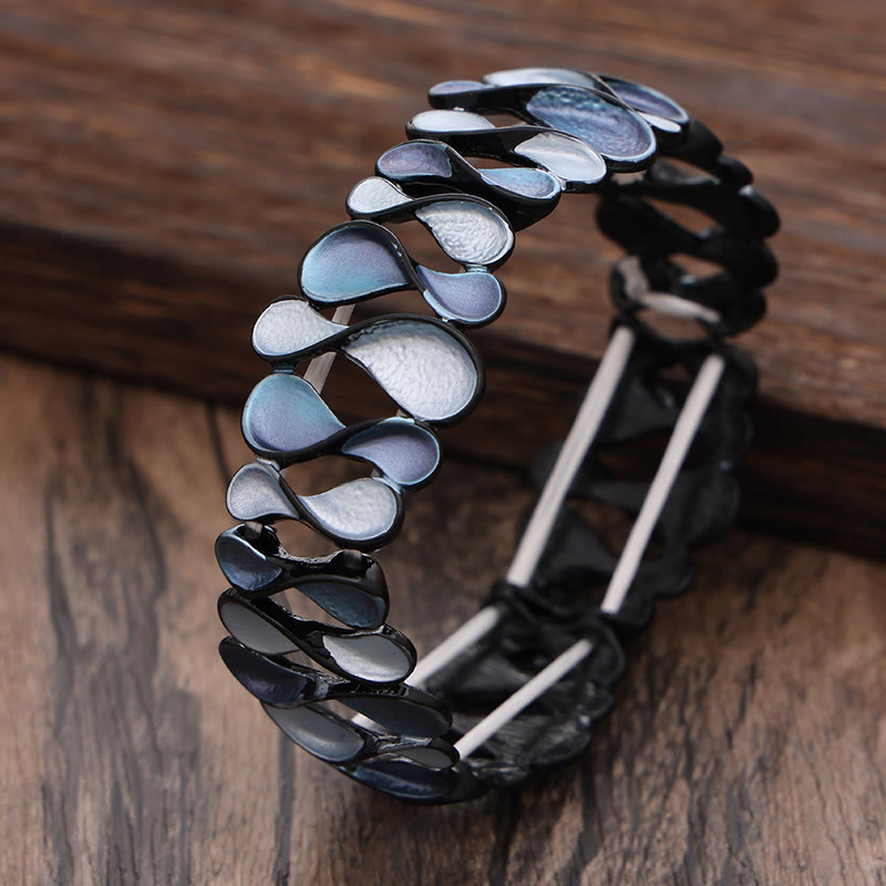 Buddha Stones Colorful Geometric Hollow 8-shaped Alloy Healing Elastic Bracelet Bangle - Blue 57mm - image 0
