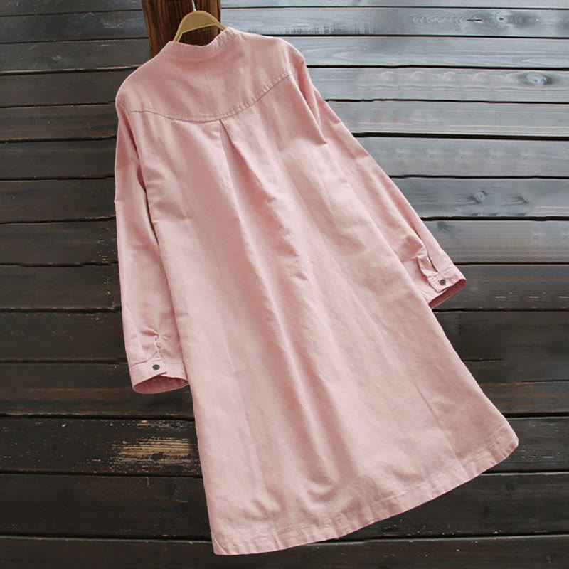 Buddha Stones Solid Buttons Long Sleeve Women's Shirt With Pockets - image 6