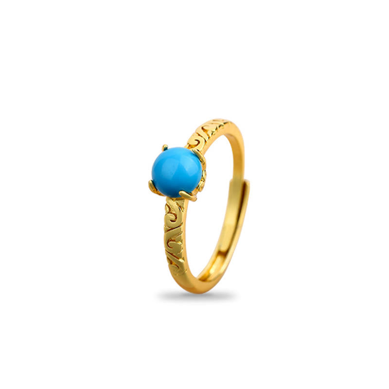 Buddha Stones Simple Design Turquoise Protection Copper Adjustable Ring - image 3