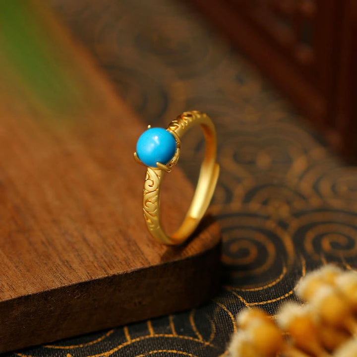 Buddha Stones Simple Design Turquoise Protection Copper Adjustable Ring - image 2