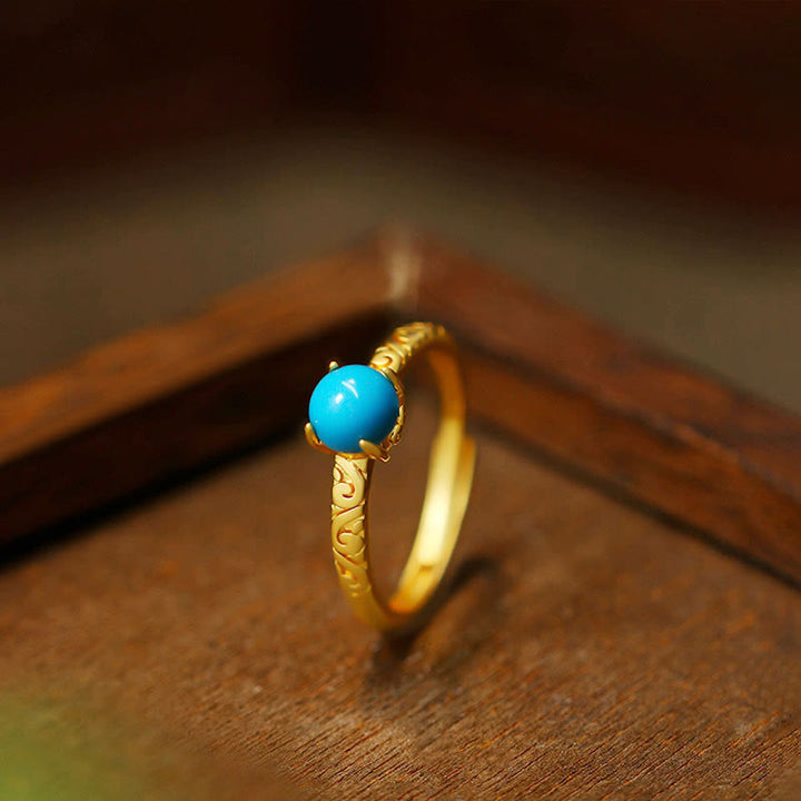 Buddha Stones Simple Design Turquoise Protection Copper Adjustable Ring - Adjustable - image 0