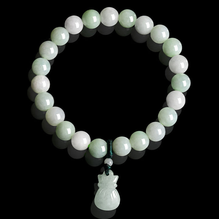 Buddha Stones Natural Jade Money Bag Charm Luck Bracelet - image 1