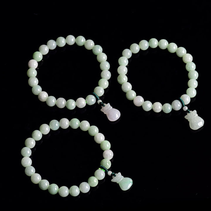 Buddha Stones Natural Jade Money Bag Charm Luck Bracelet - image 7