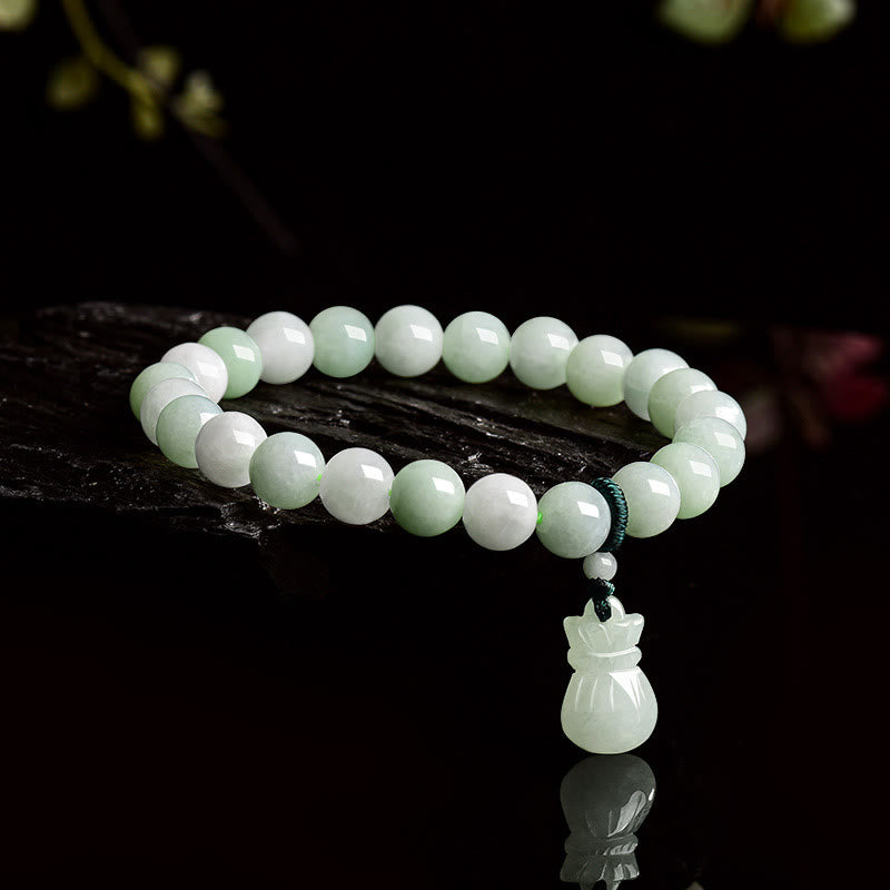 Buddha Stones Natural Jade Money Bag Charm Luck Bracelet - Jade(Wrist Circumference 14-17cm) - image 0
