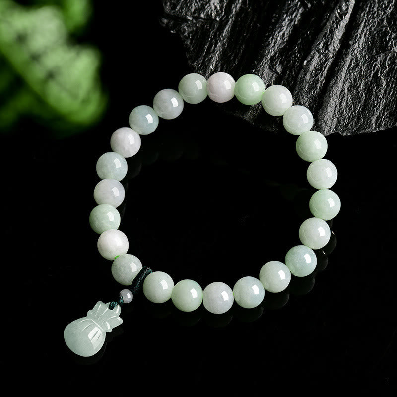 Buddha Stones Natural Jade Money Bag Charm Luck Bracelet - image 2