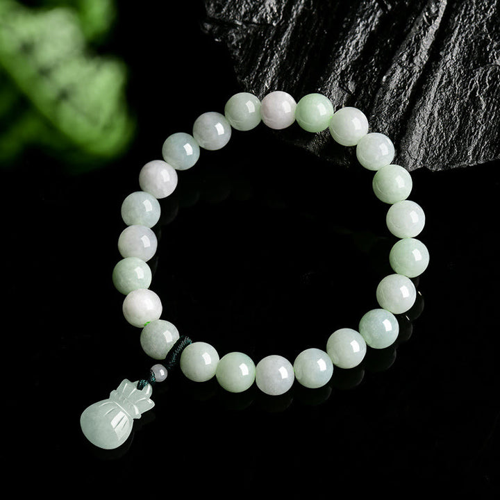 Buddha Stones Natural Jade Money Bag Charm Luck Bracelet - image 2