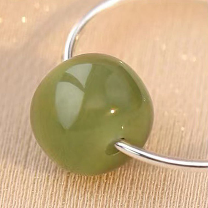 Buddha Stones 925 Sterling Silver Hetian Jade Bead Luck Earrings - image 1