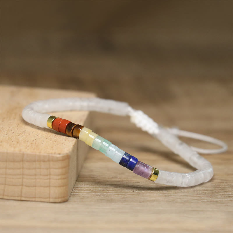 Buddha Stones Natural White Crystal Black Onyx Clarity Spacer Bead Bracelet - image 1