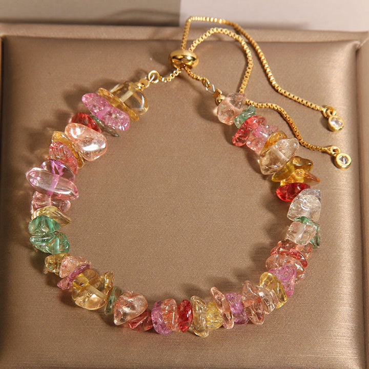 Buddha Stones Various Gravel Crystals White Crystal Blue Crystal Protection Bracelet - Rainbow(Wrist Circumference 14-17cm) - image 0