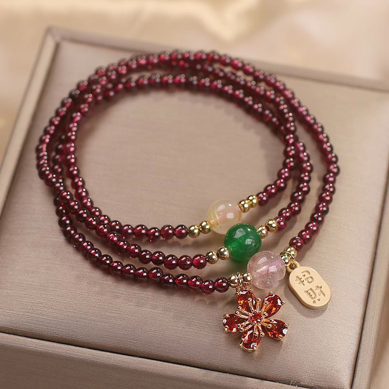 Buddha Stones Natural 3mm Ultra-thin Garnet Beads Cherry Blossom Flower Attract Fortune Protection Multilayer Bracelet - image 3