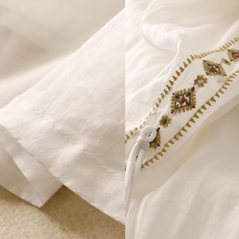 Buddha Stones Ethnic Vintage Embroidery Button Design Women's Cotton Linen 7-8 Length Skirt - image 8