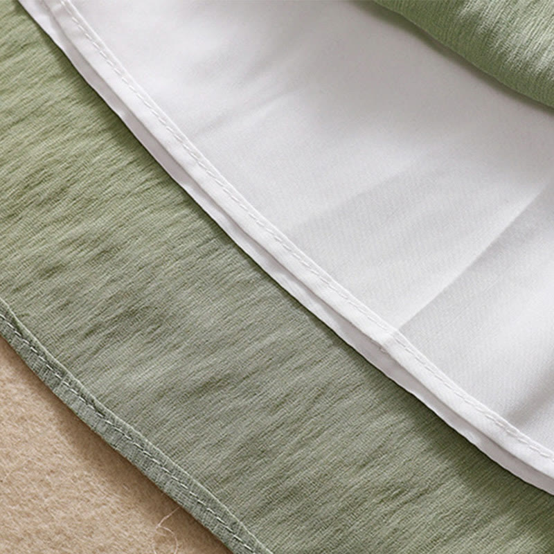 Buddha Stones Casual Contrasting Color Pleated Lace-Up Design Women's 7-8 Length Skirt - image 33