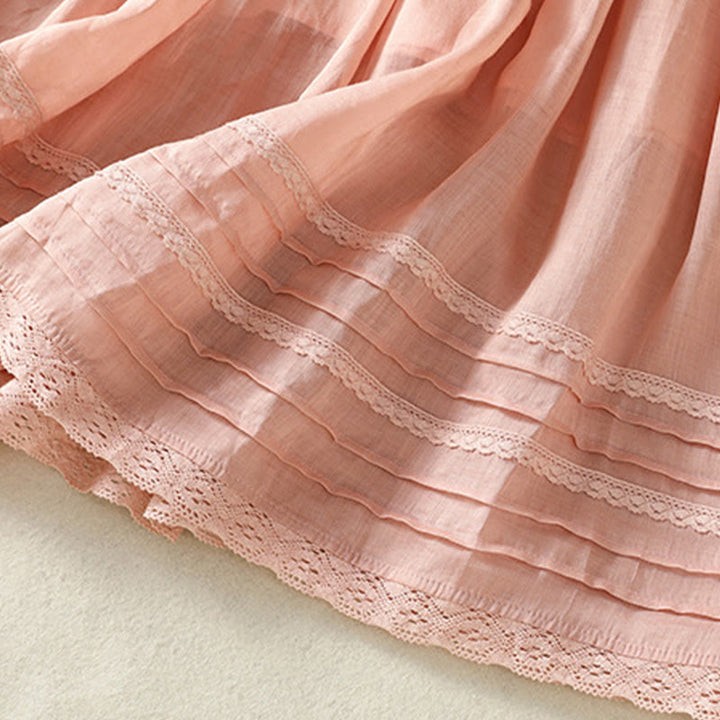 Buddha Stones Summer Plain Drawstring Lace Patchwork Design Women's Cotton Linen 7-8 Length Skirt - image 7