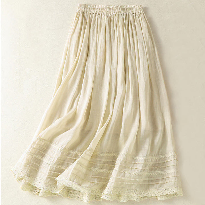 Buddha Stones Summer Plain Drawstring Lace Patchwork Design Women's 7-8 Length Skirt - image 28