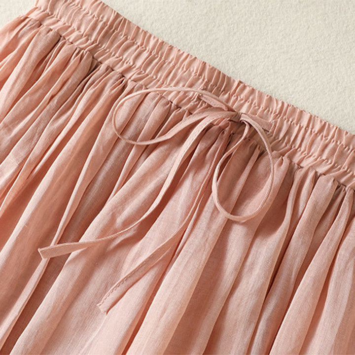 Buddha Stones Summer Plain Drawstring Lace Patchwork Design Women's Cotton Linen 7-8 Length Skirt - image 2