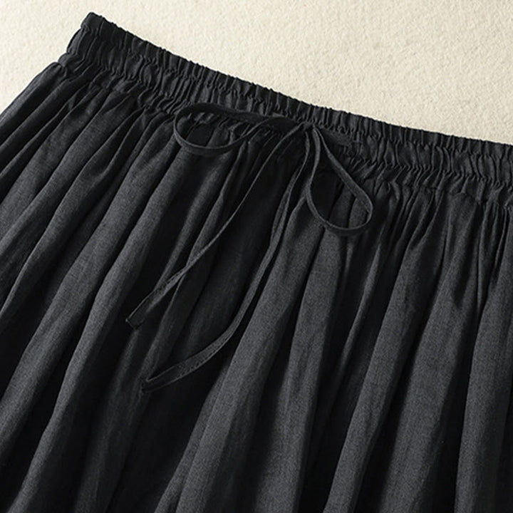 Buddha Stones Summer Plain Drawstring Lace Patchwork Design Women's Cotton Linen 7-8 Length Skirt - image 22