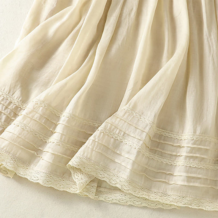 Buddha Stones Summer Plain Drawstring Lace Patchwork Design Women's Cotton Linen 7-8 Length Skirt - image 34