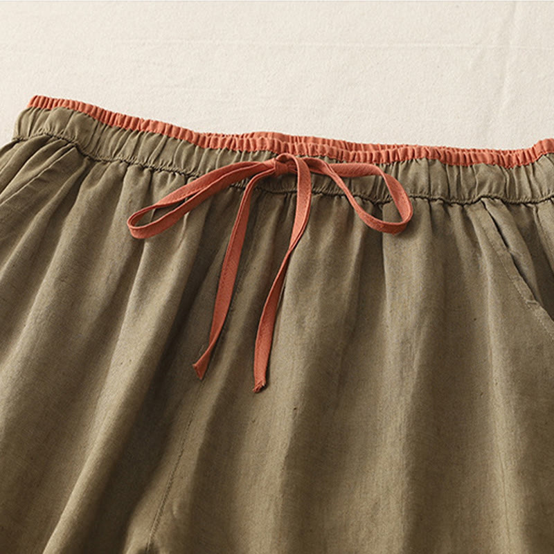 Buddha Stones Casual Colorblock Drawstring Women's Cotton Wide Leg Pants With Pockets - image 2