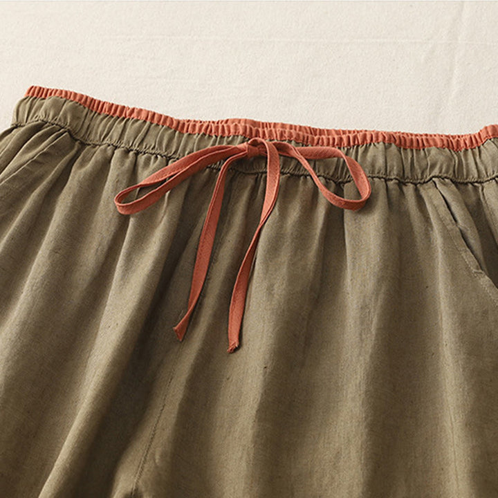 Buddha Stones Casual Colorblock Drawstring Women's Cotton Wide Leg Pants With Pockets - image 2