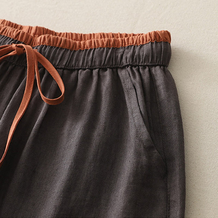 Buddha Stones Casual Colorblock Drawstring Women's Cotton Wide Leg Pants With Pockets - image 7