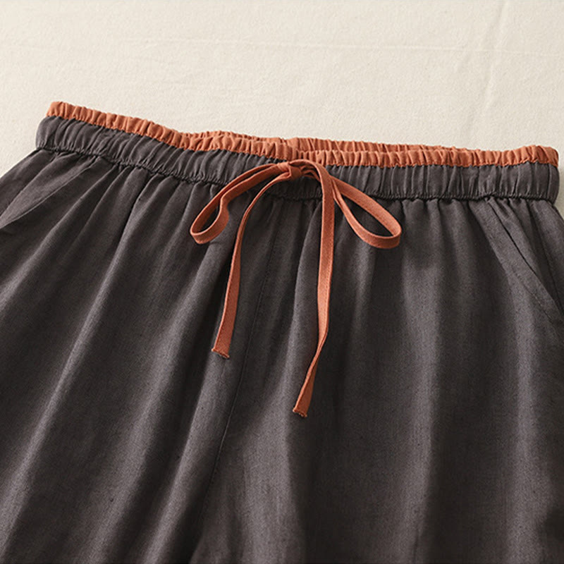 Buddha Stones Casual Colorblock Drawstring Women's Cotton Wide Leg Pants With Pockets - image 6