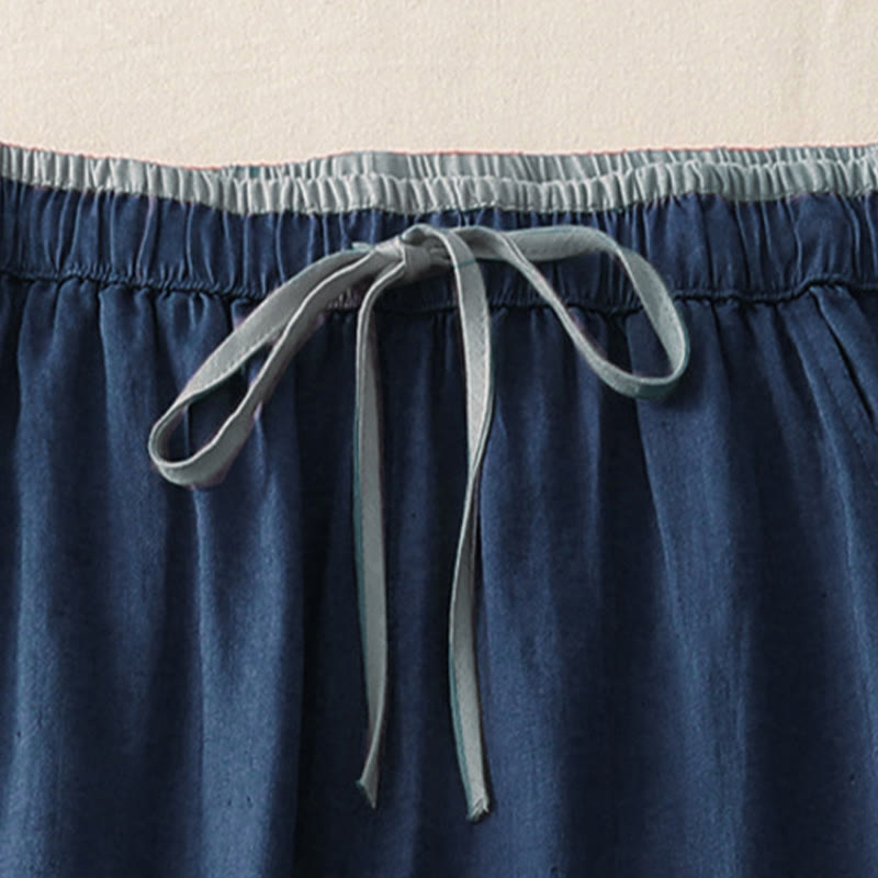 Buddha Stones Casual Colorblock Drawstring Women's Cotton Wide Leg Pants With Pockets - image 14