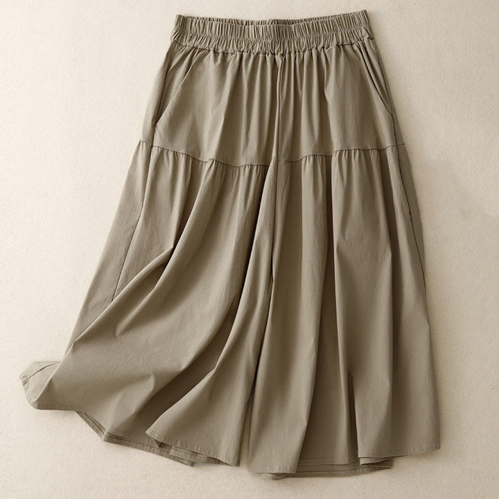 Buddha Stones Casual Loose Plain Women's Cotton Elastic 7-8 Length Wide Leg Pants With Pockets - Tan - US8-10，UK/AU12-14，EU40-42 (2XL) - image 0