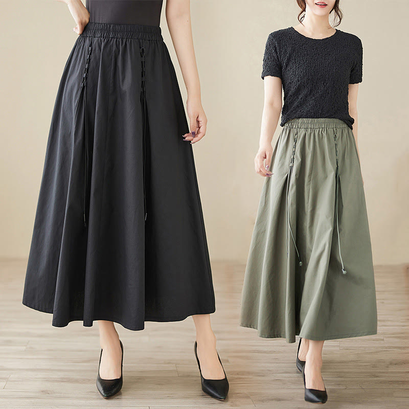 Buddha Stones Summer Casual Pure Color Pleated Design Women's Cotton Skirt - image 21