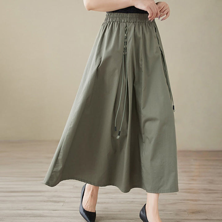 Buddha Stones Summer Casual Pure Color Pleated Design Women's Cotton Skirt - image 1