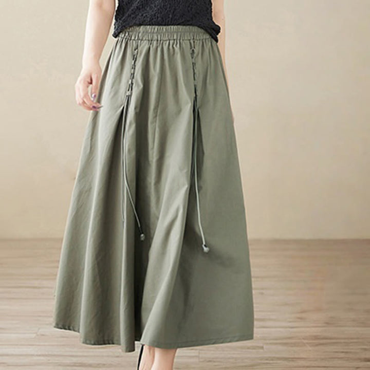 Buddha Stones Summer Casual Pure Color Pleated Design Women's Cotton Skirt - image 5