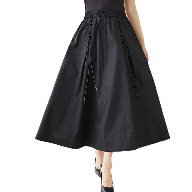 Buddha Stones Summer Casual Pure Color Pleated Design Women's Cotton Skirt - image 20