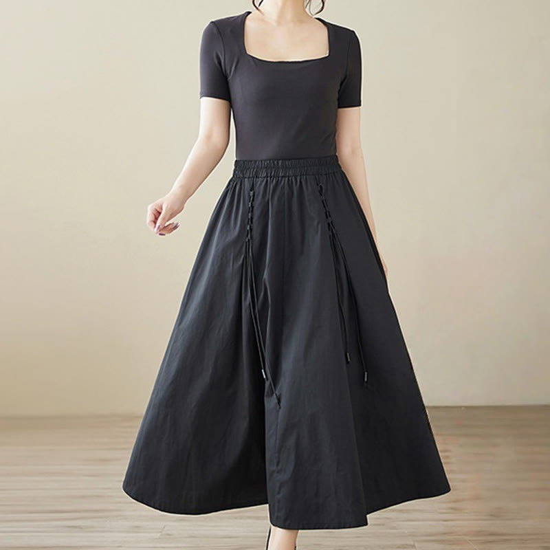 Buddha Stones Summer Casual Pure Color Pleated Design Women's Cotton Skirt - image 18