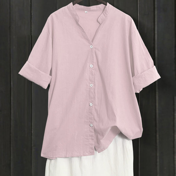 Buddha Stones Summer Casual Plain Breasted Notched Collar Short Sleeve Women's Cotton Linen Shirt - MistyRose - US20，UK/AU24，EU52 (5XL) - image 36