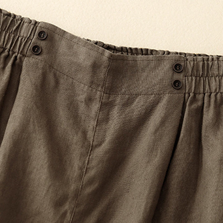 Buddha Stones Summer Casual Pleat Plain Cotton Linen Women's Shorts With Pockets - image 8