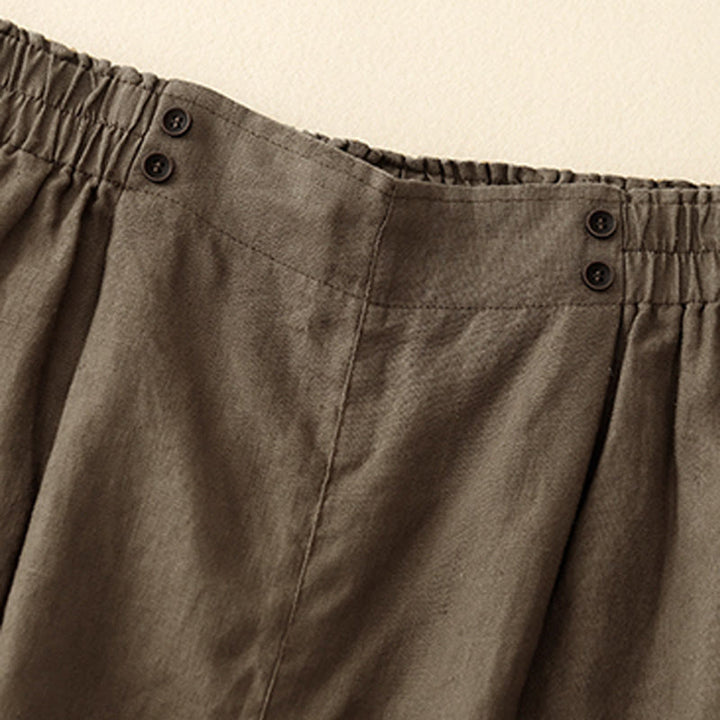 Buddha Stones Summer Casual Pleat Plain Cotton Linen Women's Shorts With Pockets - image 9