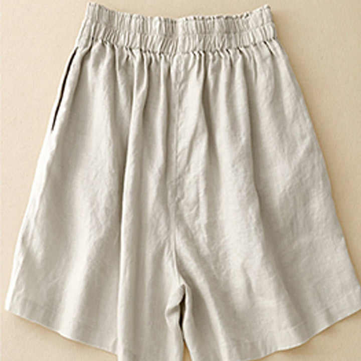 Buddha Stones Summer Casual Pleat Plain Cotton Linen Women's Shorts With Pockets - image 16