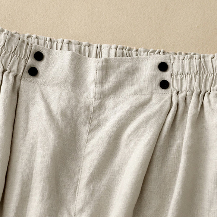 Buddha Stones Summer Casual Pleat Plain Cotton Linen Women's Shorts With Pockets - image 17